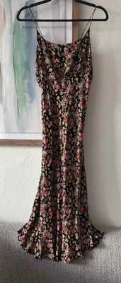 ANGIE Colorful Floral Vintage 90s Midi Dress Crisscross Tie Back size L Boho - Image 1 of 4