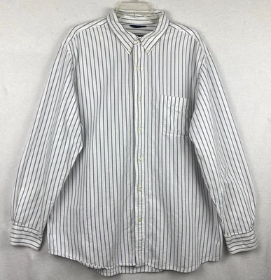 CHAPS Mens Size XXL White & Blue Striped Button Down Cotton Shirt Thick Soft - Image 1 of 4