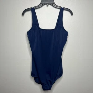 Lands End Womens 14L Long Navy One Piece Swimsuit Built-In Support V-Back Modest - Imagen 1 de 9