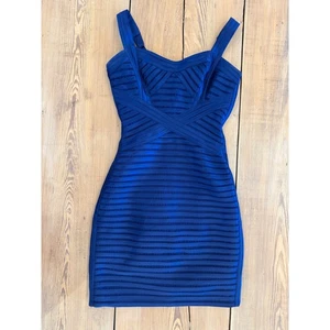 BCBGMAXAZRIA Navy Blue Rivas Bandage Bodycon Strappy Mini Dress Size 0 - Picture 1 of 6
