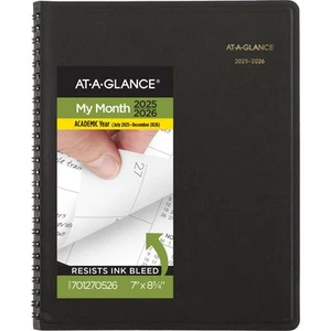 Planner 2025-2026 Academic, Monthly, 7" x 8-3/4", Medium, Flexible Cover, Bla... - Picture 1 of 8