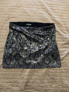 Express Animal Print Pailletten Rock gefüttert Gummibund Neu Damen Small - Bild 1 von 7