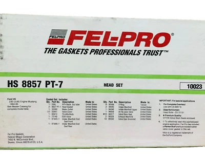 Juego de juntas de culata de motor HS 8857 PT-7 Fel-Pro apto 94-95 Ford Mustang 3.8 hs8857pt7 Foto 1 de 4