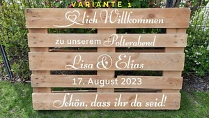 Willkommensschild Polterabend Palette "Schön, dass ihr da seid!" Hochzeit Schild - Bild 1 von 7