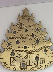 Vintage Large Solid Brass Christmas Tree Trivet 9.5"x8" Gifts Candles Star Decor - Picture 1 of 4