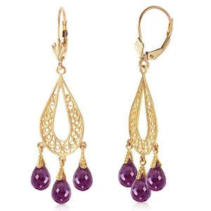 3,75 Karat 14K massiv Gelbgold Chandelier Ohrringe natürlicher Amethyst - Bild 1 von 3