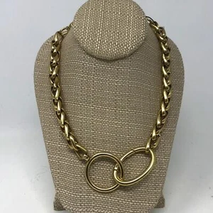 White House Black Market Interlocking Oval & Circle Chain Necklace, Gold Tone - Picture 1 of 8
