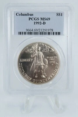 1992-D PCGS MS69 Columbus Commemorative Silver Dollar Business Strike $1 - Image 1 of 2