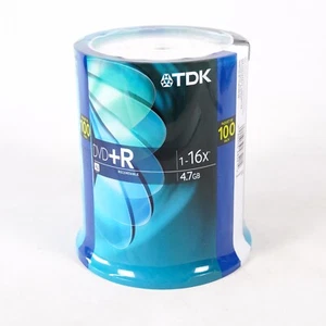 Nuevo paquete de 100 husillos de disco en blanco grabables TDK DVD+R 16x velocidad 4,7 GB de datos cada uno - Imagen 1 de 7