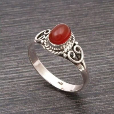 Bello Rosso Corniola Gemma 925 Argento Sterling Mano Anello Tutte le Misure - Immagine 1 di 4