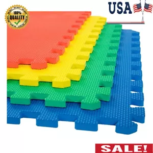 4-Piece Interlocking EVA Puzzle Foam Floor Tiles and Border Pieces Exercise Mat - Picture 1 of 8