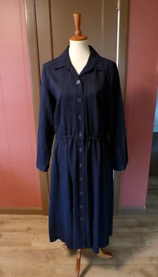 HENRY LEE Women's Dark Blue Midi Dress Size 16 Long Sleeve Full Button-Down - Image 1 of 4