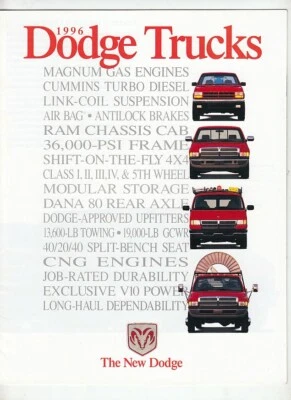 1996 DODGE TRUCK RANGE US 16p Brochure RAM PICKUP WAGON & VAN DAKOTA 3500 2500 — 第 1/4 张图片