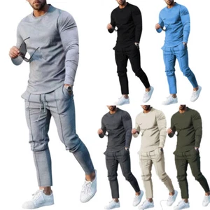 Men Tracksuit 2 Piece Casual Sweatshirt Set T Shirt Pants Jacket Men's Sweatsu ^ - Picture 1 of 20