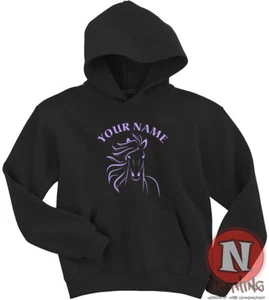Personalised Horse Hoodie kids Hoody fun cool pony Horse equestrian activewear - Picture 1 of 13