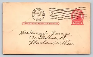 1918 UX30 Postal Card 2c CLEVELAND Ohio To Kristensen's Garage Rhinelander WI - Picture 1 of 3