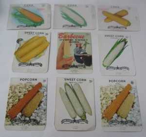 Lot of 9 Old Vintage 1950's - 1970's - CORN - SEED PACKETS - All Different - Picture 1 of 2