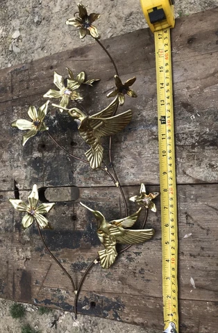 Metal Garden Decor Gold Tone Hummingbirds & Flowers Handmade ? Cover