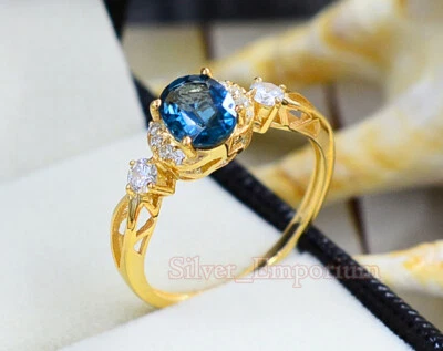 8x6 mm Natural Indigo Kyanite Gemstone 925 Sterling Silver Engagement Ring  - Image 1 of 4