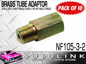 BRASS TUBE ADAPTOR FOR 3/16" BUNDY TUBE 3/8"x24NF FEM FLARE x1/8" NPT MALE (x10 - Picture 1 of 7