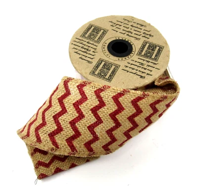 Vatican Homes Wired Christmas Ribbon Red Zig Zag Burlap Jute 2.75" x 10 yards - Image 1 of 4