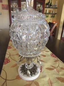 VINTAGE CRYSTAL COMPOTE TALL VASE WITH COVER AND MARBLE BASE..REDUCED - Picture 1 of 10