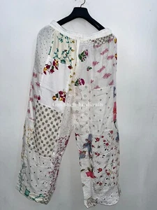 Wide Leg Yoga Trousers White Patchwork Harem Pants Boho Hippie Harem Pants - Picture 1 of 6