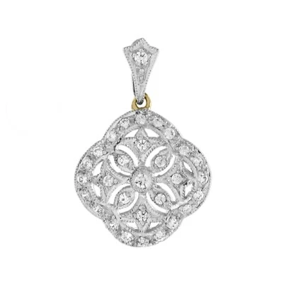 Colgante Floral Estilo Eduardiano Diamante Natural Oro 14K Dos Tonos Foto 1 de 4