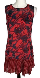 Vestido Floral Sin Mangas Rojo Negro Abercrombie & Fitch Talla 6 Volantes Dobladillo - Imagen 1 de 9