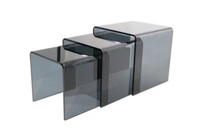 Smoked Glass CT019 nest of Three Curved Tables Black  - Picture 1 of 6
