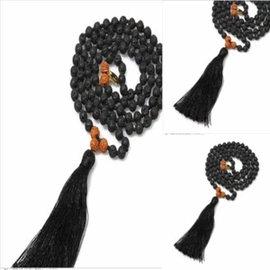 6mm black lava Rudraksha necklace Grade Meditation Lucky Formal event Beads Men - Picture 1 of 5