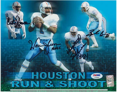 Houston Oilers Run & Shoot Signed 8x10 Photo "HOF 06" PSA/DNA Moon Givens - Image 1 of 2