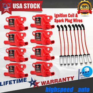 8 Ignition Coil &Spark Plug Wires Set For 5.3L 2007-11 Chevy Silverado GMC UF413 - Picture 1 of 19