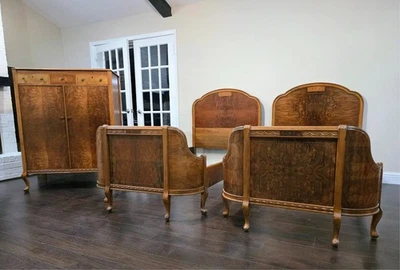 1905 Marshall Field & Co Dormitorio Suite Madera Burl Etiqueta Original Juego de 3 Piezas Raro Foto 1 de 4