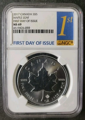 2017 Canada $5 1oz Silver Maple Leaf NGC MS69 - Image 1 of 2