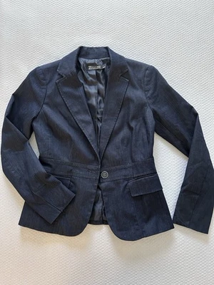 7th Avenue Design Studio New York & Co. Size 0 Blue 1 Button Denim Jacket Blazer - Image 1 of 4