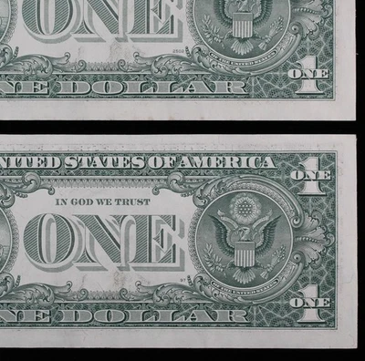 Discovery Block MULE/NON MULE CHANGEOVER PAIR $1 1981 AU+  FRNs D85935560A-61A - Image 1 of 4