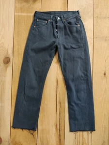 LEVI'S 501 SLATE W26 L25 JEANS DENIM BUTTON FLY VINTAGE SLIM CROP RAW HEM WOMENS - Picture 1 of 6