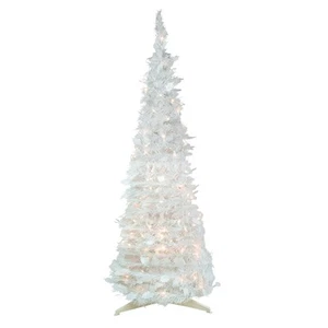 Northlight 6' White Tinsel Pop-Up Artificial Christmas Tree, Clear Lights - Picture 1 of 5