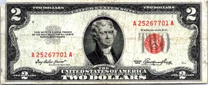 1953 $2 Red Seal Legal Tender F-VF-Fr. 1509 - Picture 1 of 3