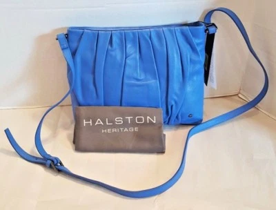 NUEVO HALSTON Heritage Elsa Zafiro Acanalado Bandolera Cartera Cuero $365.00 Foto 1 de 4