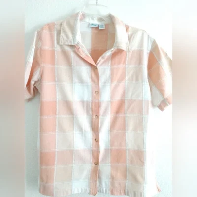 Camisa Top Haband Para Mujer Manga Corta Naranja Pastel Beige Cuadros Pecho Grande 42" Foto 1 de 4