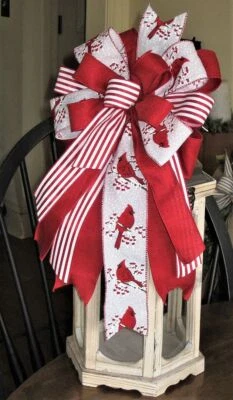 RED CARDNALS WIRED BOW for WREATH SWAG GARLAND FENCE # 31 - Image 1 of 4