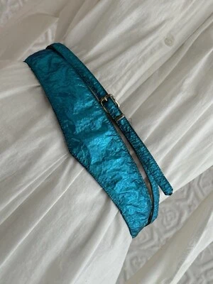 Cinturón Vintage-años 70-80 Azul Metálico-Club-Discoteca-Cuero Doble-declaración-S/M Foto 1 de 4