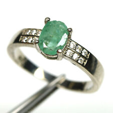 Cubic Zirconia Ring 925 Silver Size 6.75 Unheated 5 x 7 mm. Green Emerald &