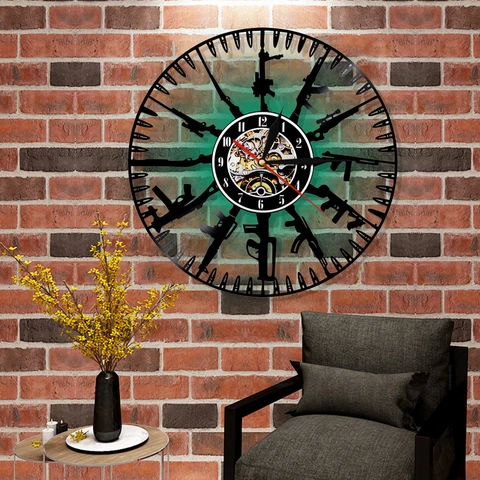 Vinyl Record Clock Bar Club Cafe Decor Army Gun Wall Clock Military Fan Gift Cover