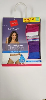 Hanes 43K5FA Ultimate 100% Cotton 5-Pack Comfort Hi-Cut Panties Briefs Size 8 XL - Image 1 of 2