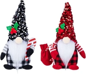 Christmas Gnomes Plush Decoration 2 Pcs Handmade Swedish Tomte Gnomes w/ Sequins - Picture 1 of 6