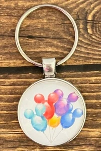 Key Chain Zipper Pull Glass Dome Cabochon Disney Blue Red Balloons Mickey RTS - Picture 1 of 1