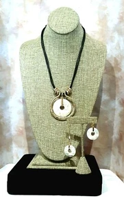 RLM Soho Gold Tone Mosaic MOP Necklace Leather + your choice of Earrings Fb5 - Picture 1 of 8